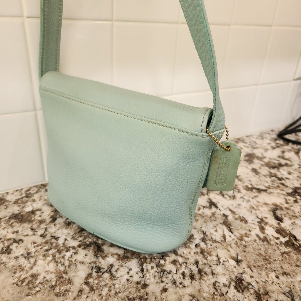 Coach Vintage Aqua Mint Sonoma Small Flap 4919 Natural Grain Leather 1996 USA - Picture 5 of 16